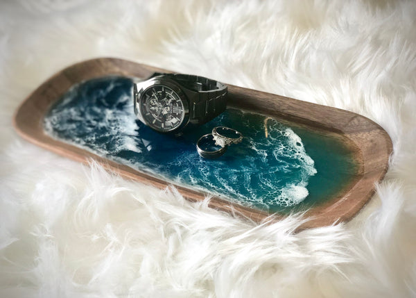 Ocean Resin Acacia Wood Ring Dish/Tray - Made to Order
