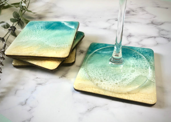 Ocean Beach Resin Coasters with Sparkly Sand - Made to Order
