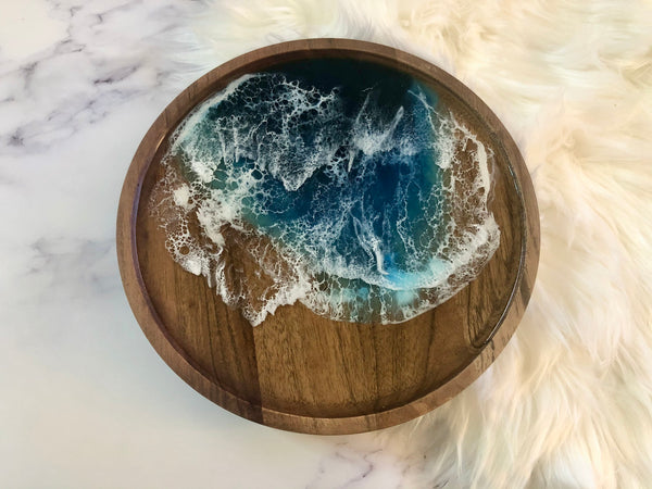Ocean Resin Acacia Wood Cake/Dessert Stand