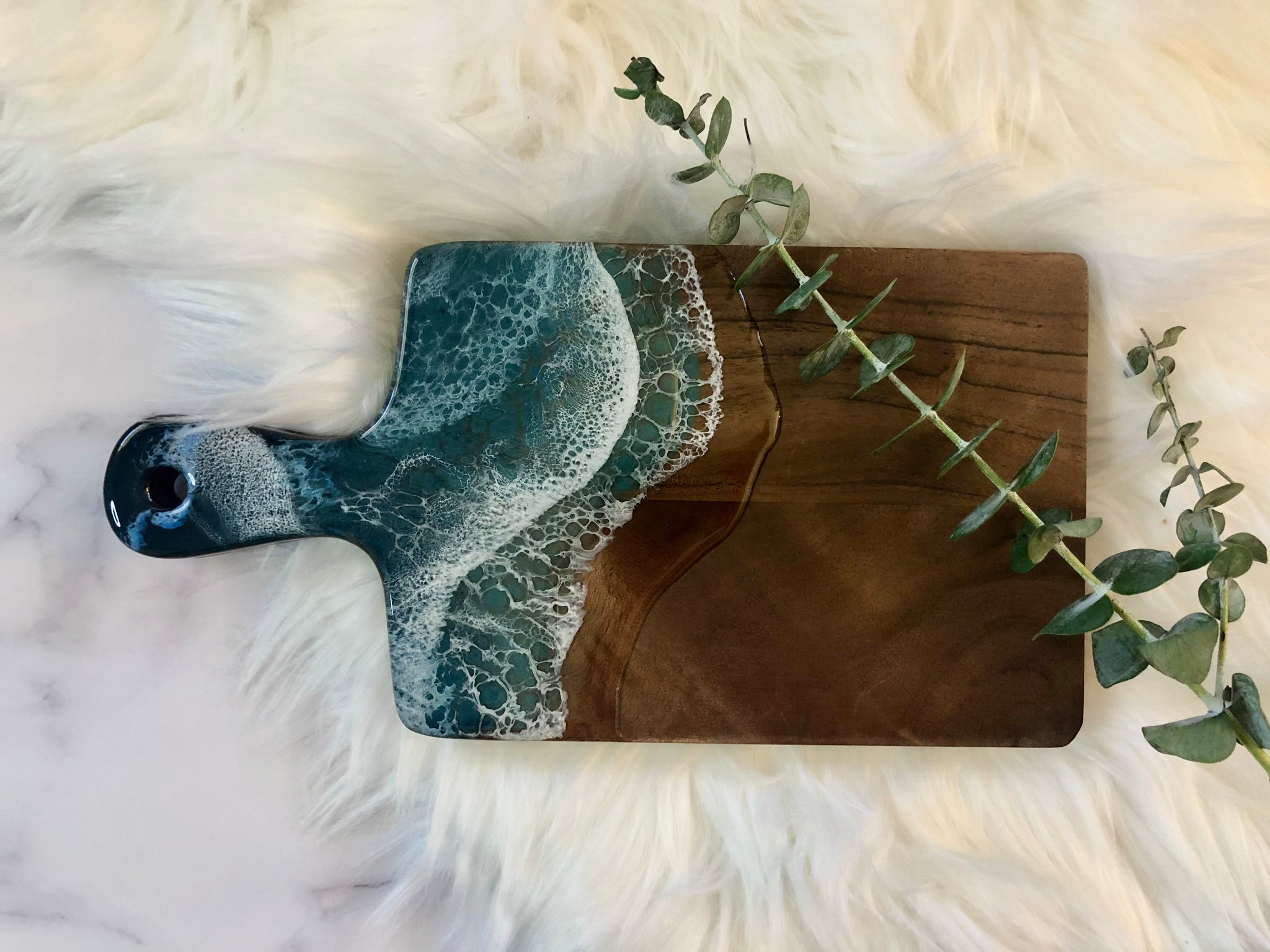 Ocean Resin Acacia Wood Cheese Board - Charcuterie Board - Serving Tray