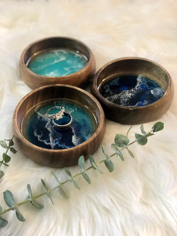 Ocean Resin Acacia Wood Ring Dish - Made to Order