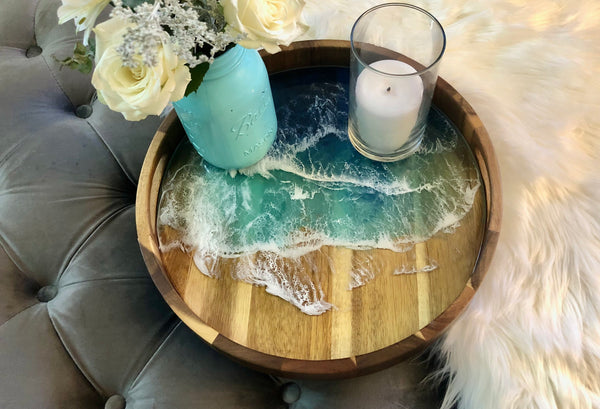 Ocean Resin Acacia Wood Tray