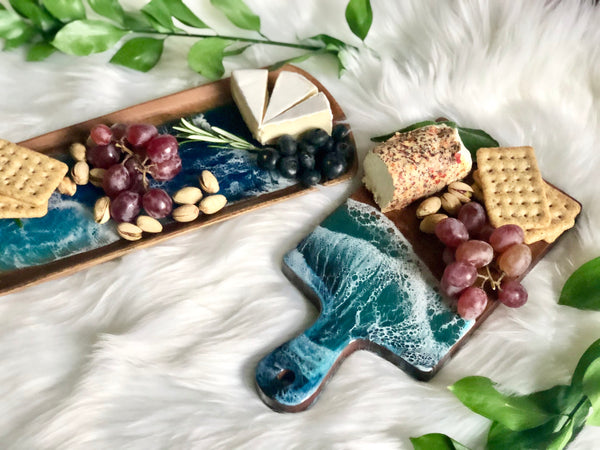 Ocean Resin Acacia Wood Cheese Board - Charcuterie Board - Serving Tray