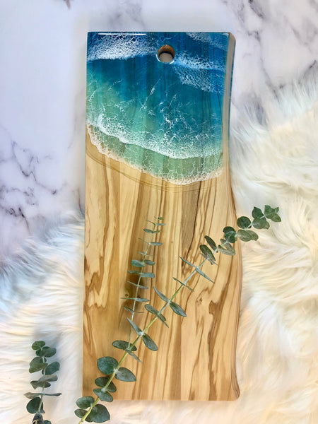 Ocean Resin Olive Wood Cheese Board - Charcuterie Board - Serving Tray