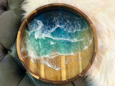 Ocean Resin Acacia Wood Tray