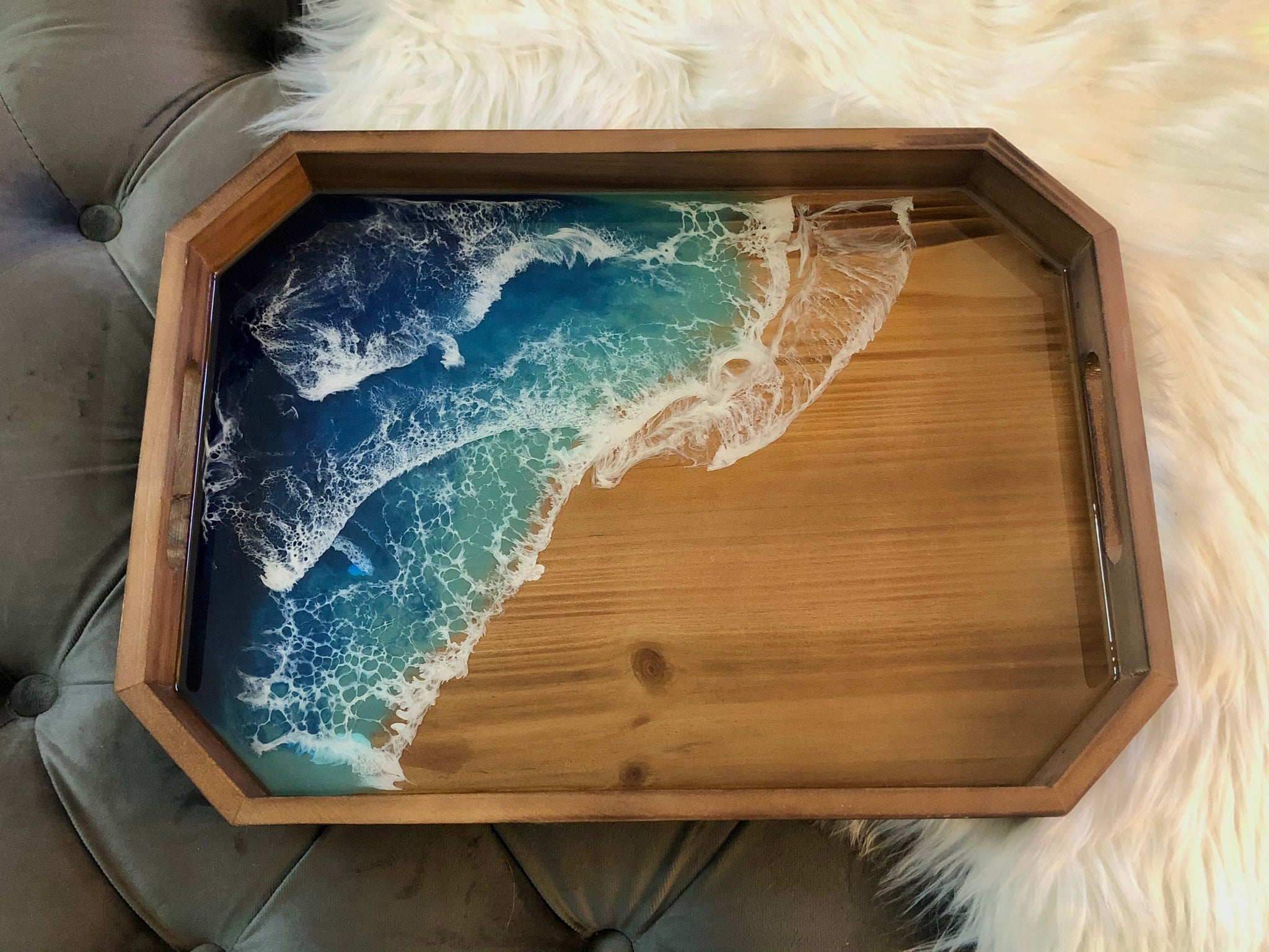 Translucent Aqua Wood-Epoxy Large Serving Tray Design by Silken at Pernia's  Pop Up Shop 2023